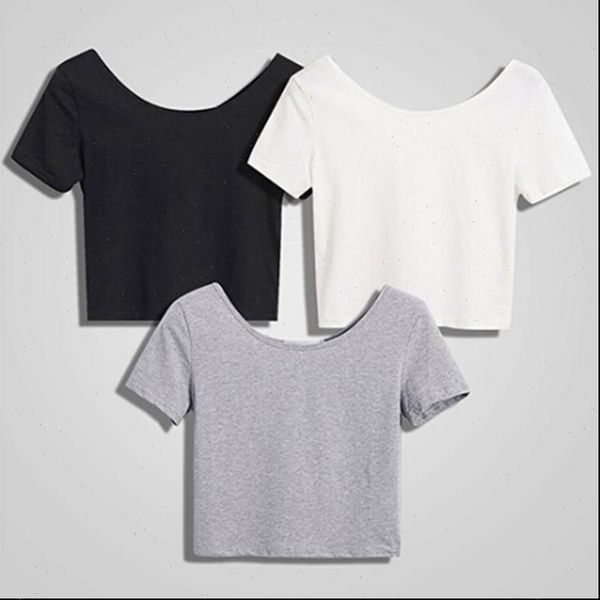 

summer short white tees casual womens t shirts o neck crop sleeve bare midriff bottom female