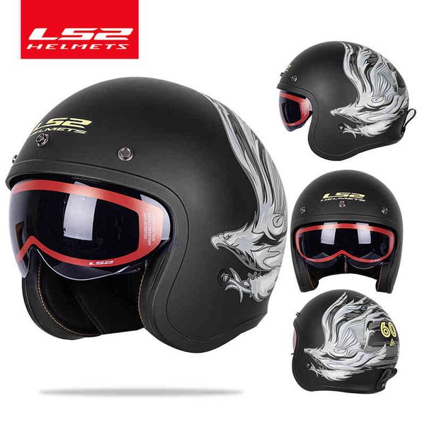 Spitfire Motorrad Vintage Open Face Modedesign Retro Jet Halbhelm LS2 OF599 Casque Moto mit Blasenschnallen