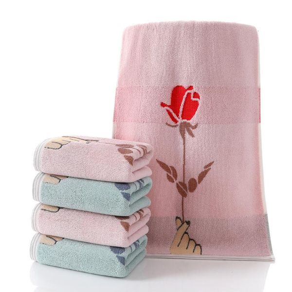 

good quality birthday gift water absorbent couple rose pattern quick dry thick pink blue face towel