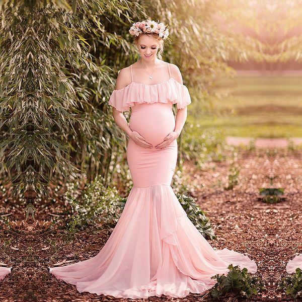 

maternity pgraphy props pregnancy clothes cotton mermaid trumpet strapless maternity dress shooting p pregnant dress, White