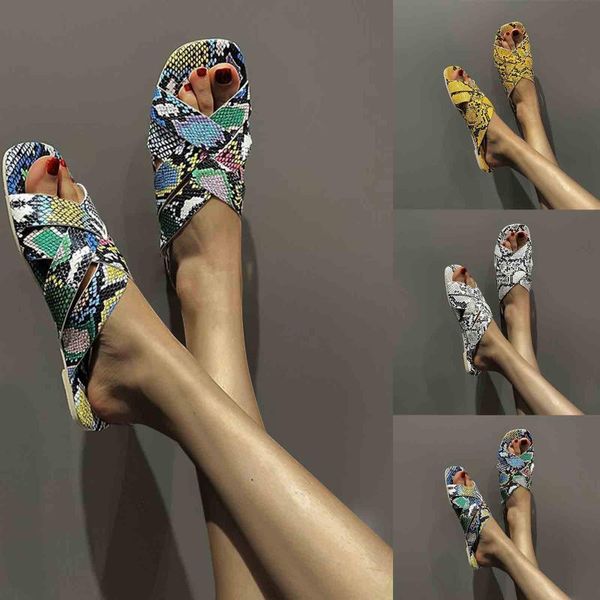 

sandals 2021 women flat slippers flip flops summer female snake skin comfort outside beach slides chaussure femme big sizeers, Black