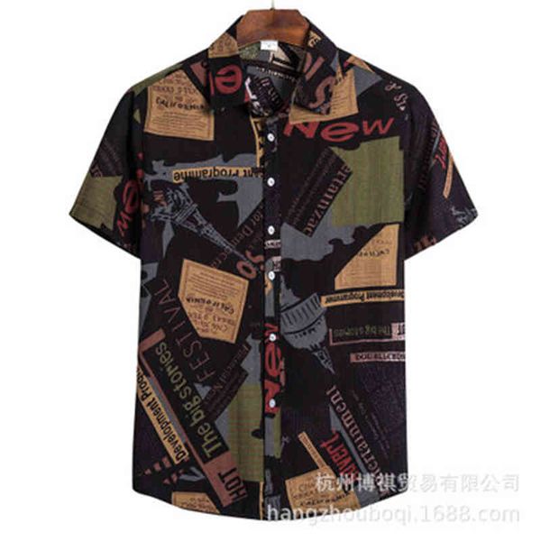 

men's casual shirts mens thin summer fashion trend printing short sleeve cardigan lapel neck spring male single breasted plus size yhz, White;black