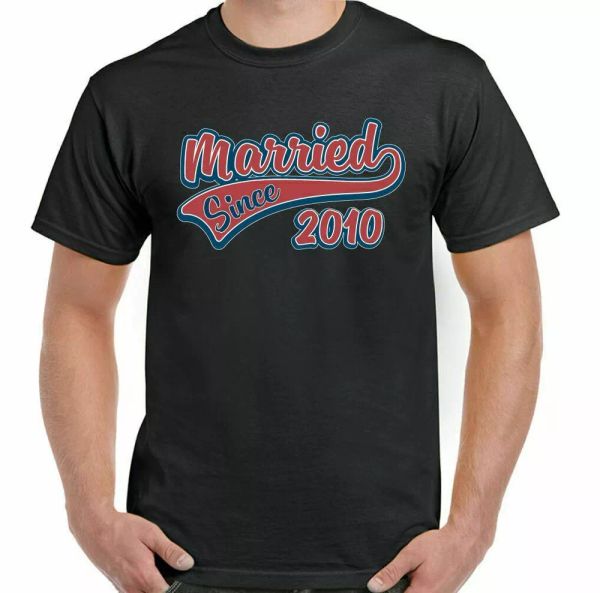 

married since 2010 mens fun wedding birthday valentine fathers shirt, White;black