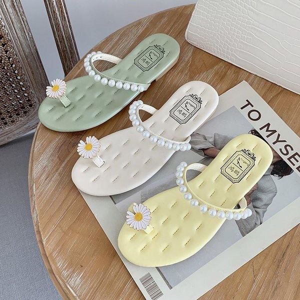 

slippers shoes woman 2021 low string bead summer flower luxury slides pantofle rubber flip flops shale female beach designer, Black