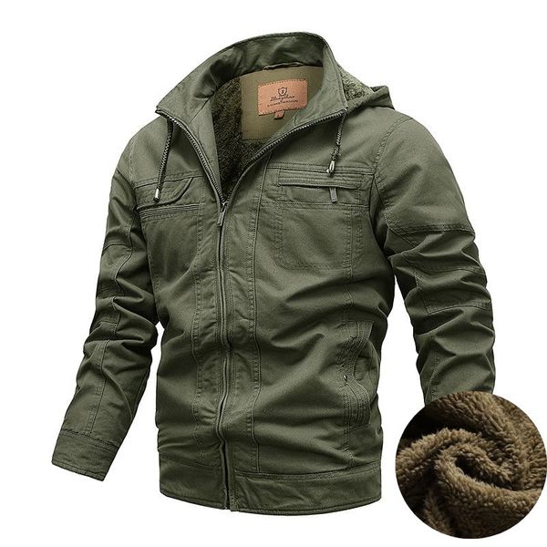 

men's jackets safari style fleece jacket men hood detachable multi pockets warm for man military bomber jackte army coats, Black;brown