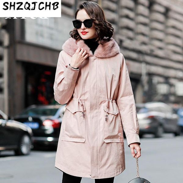 

women's fur & faux jchb 2021 fashion mink hooded whole liner coat winter, Black