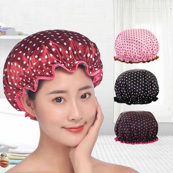 

thick waterproof bath hat wave point double layer shower hair cover women supplies cap bathroom product accessories caps