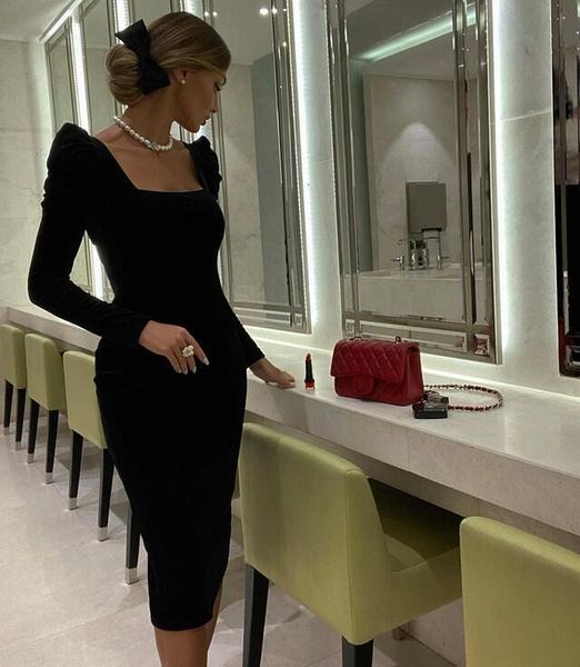 

dress women's designer long sleeve velvet black elegant 2021 midi fashion celebrity evening vestido gb93, Black;gray