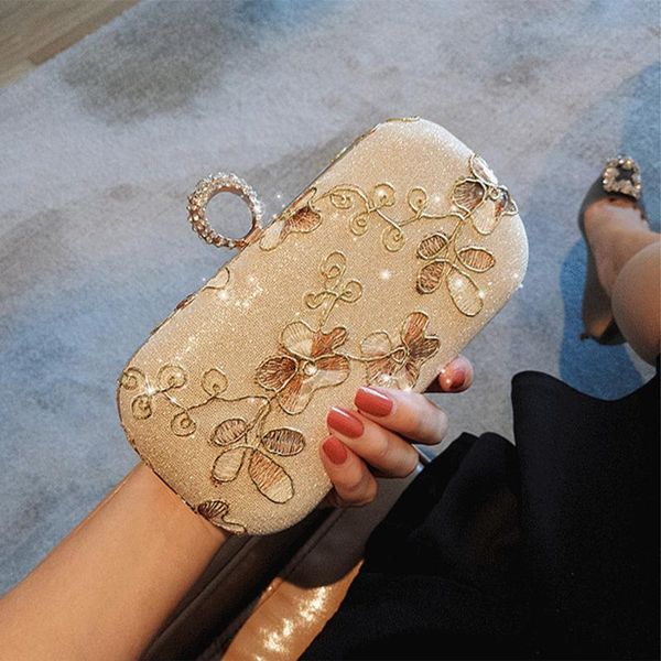 

evening bags luxury handbags women designer embroidery finger rings bag elegant wedding bridal banquet shoulder bolsas