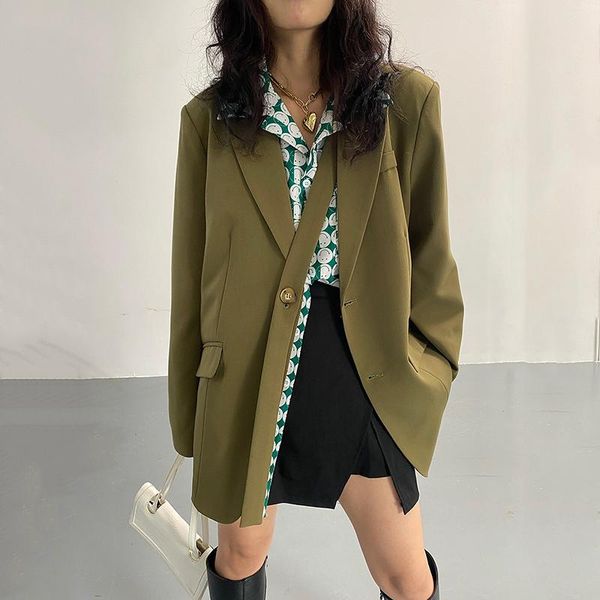 

women's suits & blazers [ewq] korea women suit coat 2021 autumn winter versatile single breasted long sleeve black blazer jacket female, White;black