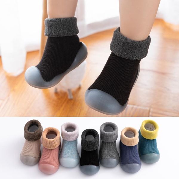 

first walkers children mid-tube nonsilp sock shoes imitation cashmere baby toddler floor winter plus velvet thickened booties