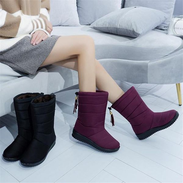 

boots slope heel flow women's su snow waterproof anti slip warm middle tube, Black