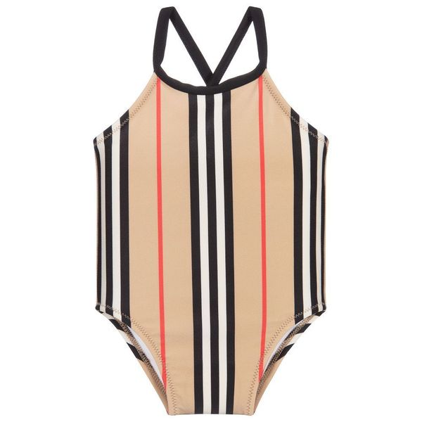 

vertical girls' one piece swimsuit with italian children's and red black stripe x, White;black