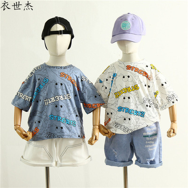 

2022 summer boys and girls short sleeve t childrens fashion t-shirt cartoon printed kids, Blue