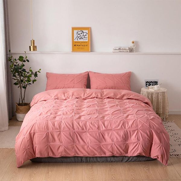 

solid comforter pinch pleat art work  king size white gray black pink duvet cover bedding set3pcs with pillowcase no sheet sets