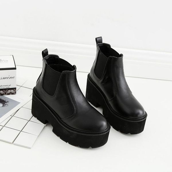 

boots women's short elastic mouth round head thick bottom heel high bare, Black