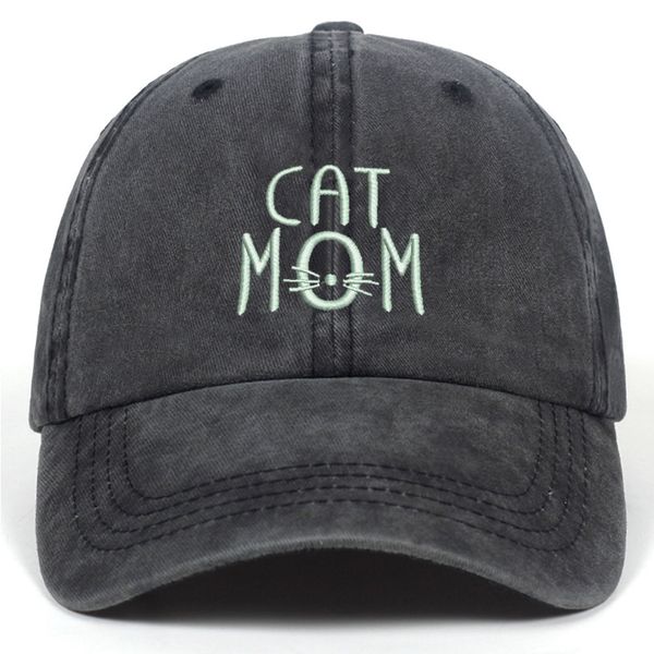 

washed cat mom embroidered baseball cap cotton duck tongue dad hip hop cap, Blue;gray