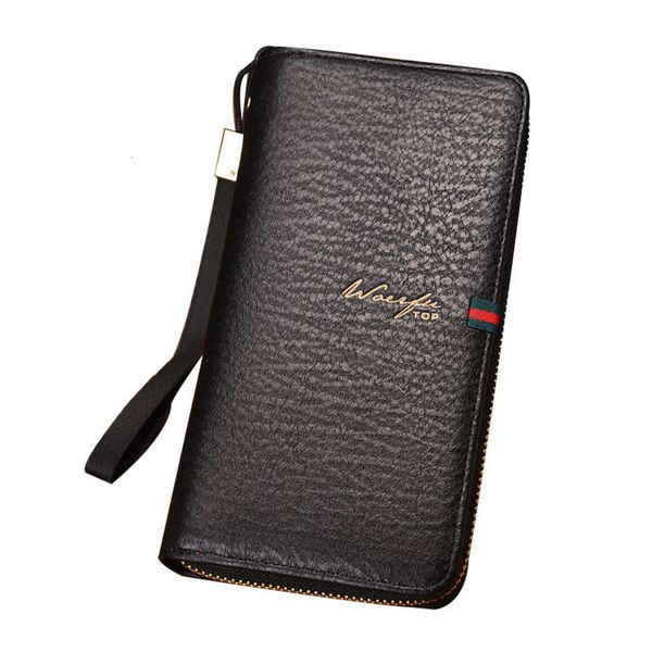 

the wallet men's zipper long handbag korean version large capacity multi card mobile phone bag, Black