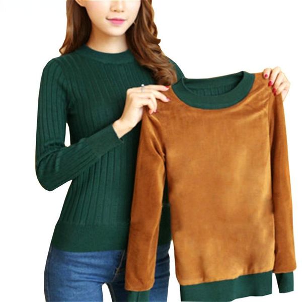 

women's sweaters 2021 winter plus thick velvet knit sweater bottoming shirt lining warm pullover female fashion, White;black