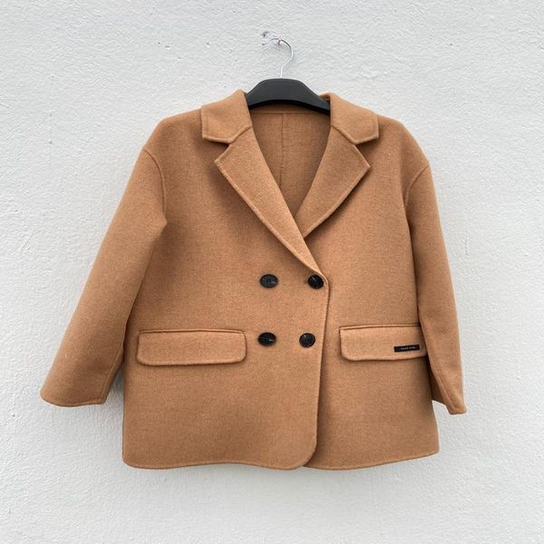 

women's wool & blends spring 2021 double faced coat korean version loose and thin suit solid color versatile, Black