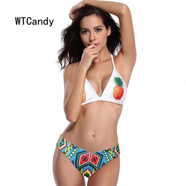 

women's swimwear wtcandy print pineapple bikinis micro women vintage thong swimsuit beach biquini 2021 bathing suit swim wear, White;black