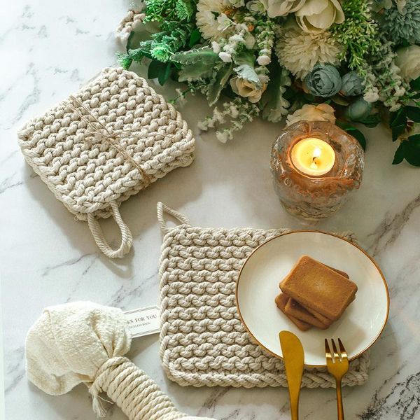 

mats & pads bohemian decor placemat hand woven cup mat anti-slip meal cotton rope decorative for table dining room