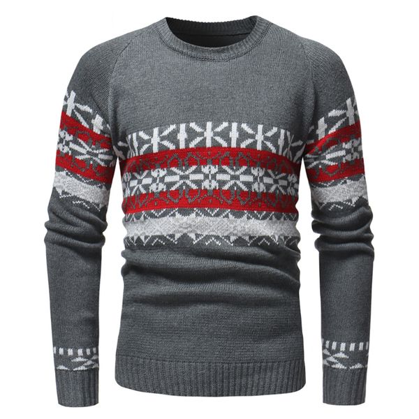 

christmas snowflake men's casual sweaters slim round neck knitted pullover sweater 5263 fashion plus size for men s-xxxl, White;black