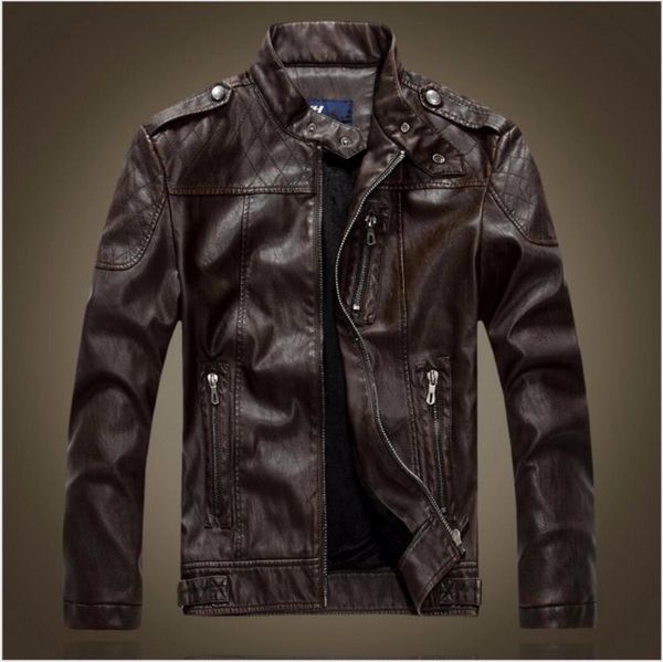 

men's fur & faux autumn and winter motorcycle leather jackets men thicken pu clothing business casual coats, Black