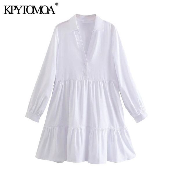 

women chic fashion ruffled hem white mini dress vintage long sleeve button-up female dresses vestidos mujer 210421, Black;gray
