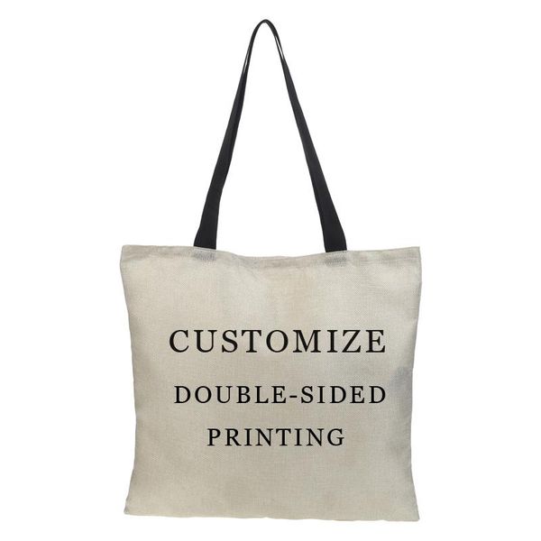 

shopping bags double-sided linen printing women bag customize large lady sack halloween gift 43cm*43cm