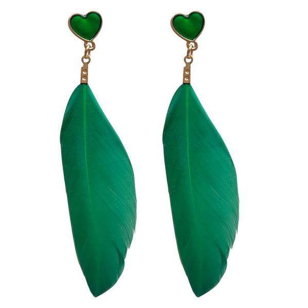 

stud korean temperament love earrings female long fairy fan er feather net red ins sweet girl, Golden;silver
