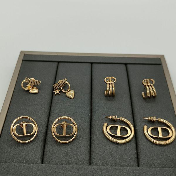 

75% off outlet online family 2021 simple bronze letters comfortable national fashion 925 silver needle earrings, Golden