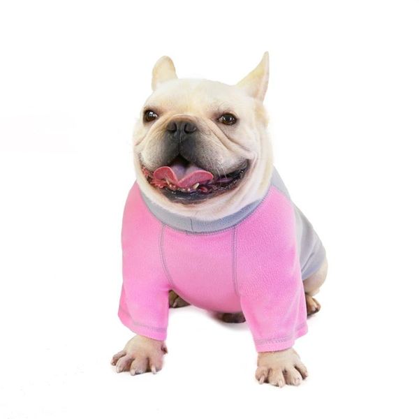 

dog apparel pet cotton padded sweater winter color matching high collar fleece two legged clothes warm soft comfortale