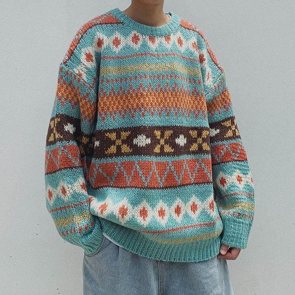 

men's sweaters japanese vintage pullover men round neck clothing loose casual hip hop harajuku couple christmas sweater lxne, White;black