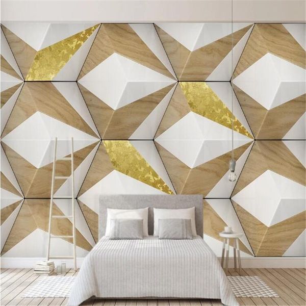 

wallpapers milofi custom 3d po wallpaper mural abstract geometric triangle wood grain golden tv background wall decorative painting