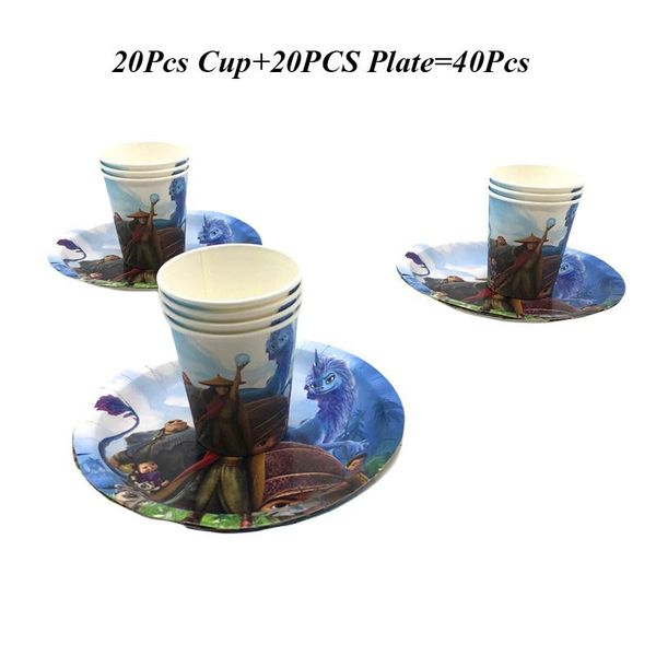 

disposable dinnerware 20pcs/40pcs raya and the last dragon party decorations supplies birthday paper cups plates set