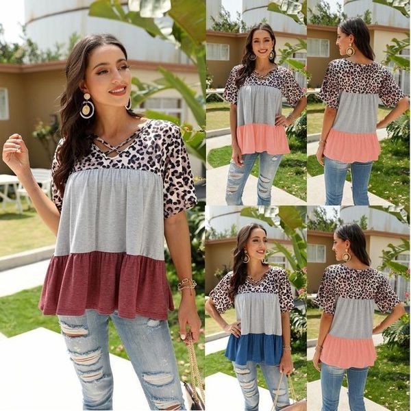 

women's t-shirt 2021 fashion leopard print short sleeve casual top, White