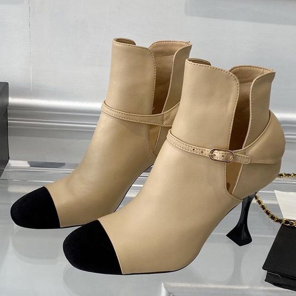 

boots women ankle brand designer leather female shoes with heels, Black
