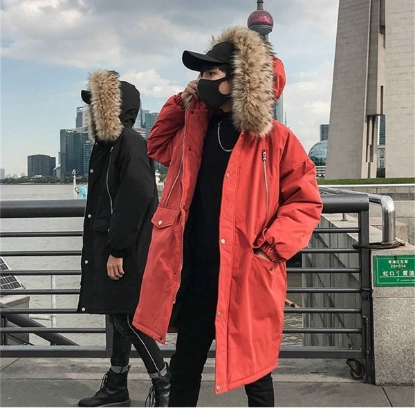 

winter new mens designer jackets fashion hat detachable loose windbreaker coats korean style mens thick warm costs, Black