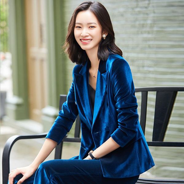 

velvet professional clothes for women suits office sets pants set jacket and work women's two piece, White