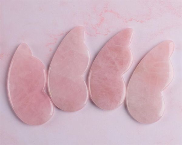 Strumento per massaggio raschiante Gua Sha all'ingrosso Raschietto tradizionale per bordo Guasha a forma di ala in pietra avventurina rosa naturale