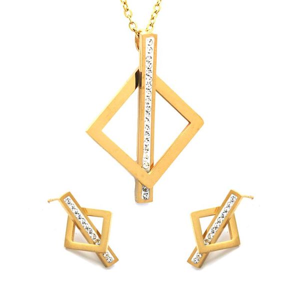 

earrings & necklace fashion geometric round steel white crystal pendant with jewelry sets for women, Silver