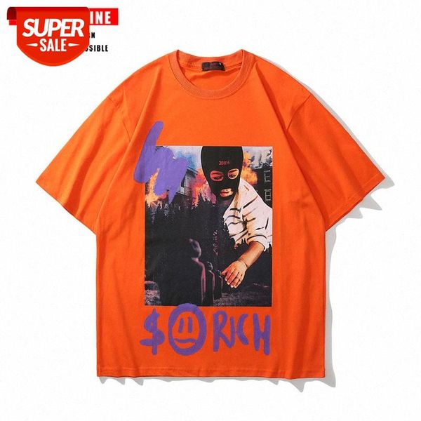 

streetwear men european and american street hip-hop printing short-sleeved t-shirt for women national tide brand casual loose couple s #1h4a, White;black