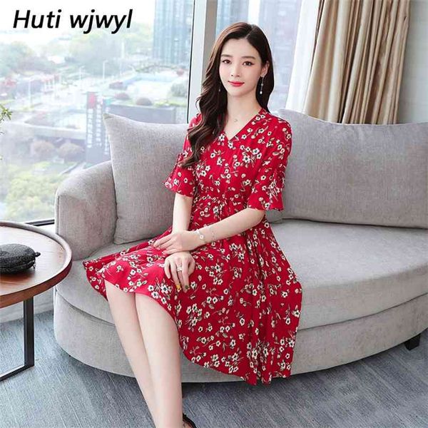 

vintage red floral chiffon boho dresses summer plus size beach mini sundress women bodycon elegant party vestidos 210528, Black;gray