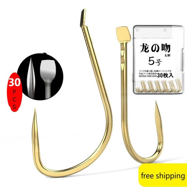 

30pcs/box 1#-10# gold fishing hooks saltwater japan barbed carp high carbon steel holder in worm set pesca