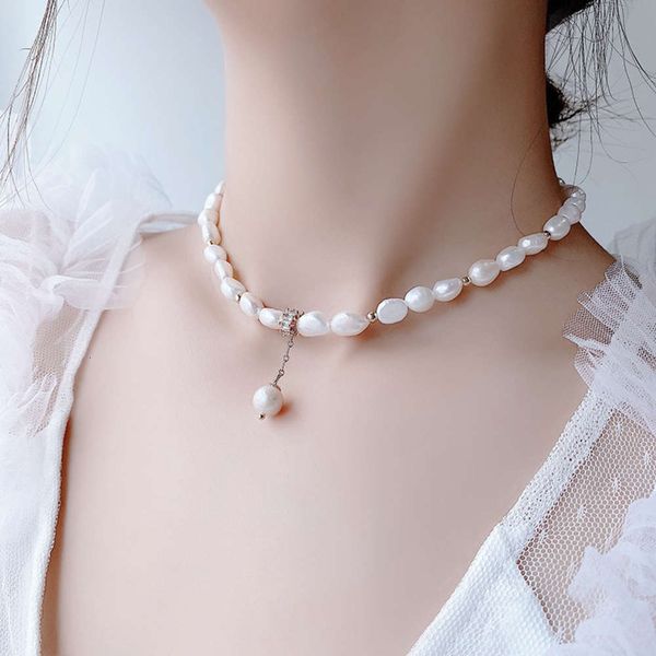 

necklacefashion women's fresh water pearl necklace french choker chain, Silver