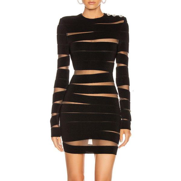 

casual dresses latest 2021 fashion temperament stripe hollow dress round neck long sleeve high waist slim big size vest, Black;gray