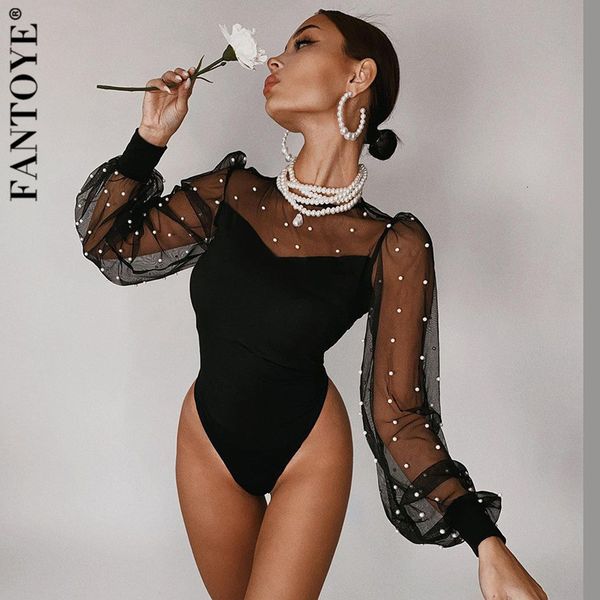 

women's jumpsuits & rompers see through mesh bodysuit black long sleeve slim spring 2021 bodycon party club overalls 230o, Black;white