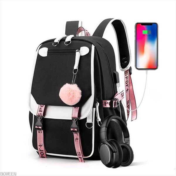 

large women backpack school bags for teenage girls usb pink fashion patchwork nylon bagpack youth backbag big college pack