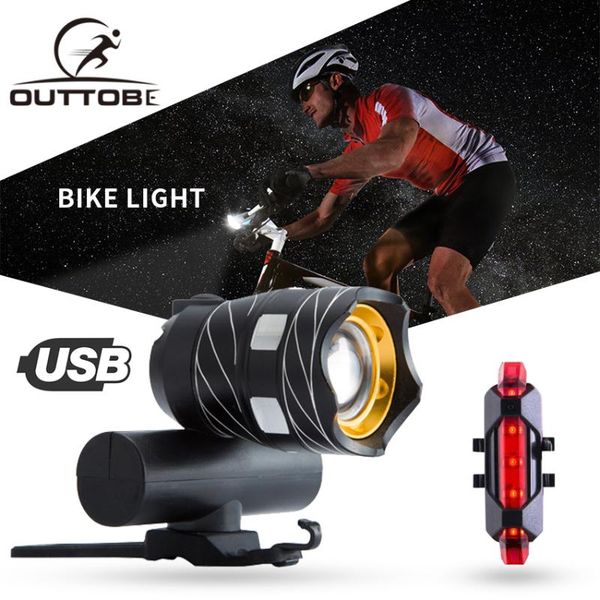 

outtobe usb bike light set bicycle headlight and tail xml waterproof t6 led front head torch lights